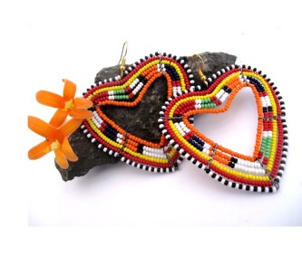 Love Heart Shaped Maasai Multicolor Breaded Earrings